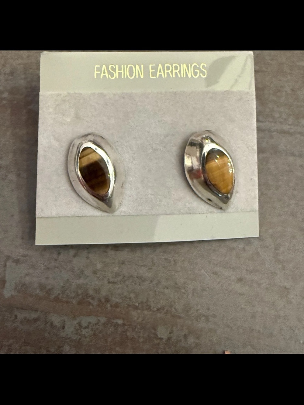 Tiger Eye Teardrop Silver Stud Earrings Preowned